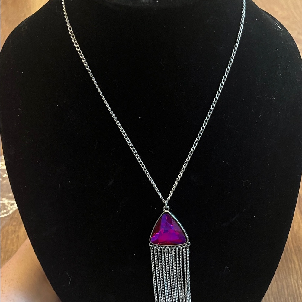 Paparazzi Silver Necklace with Pink Triangle Pendant